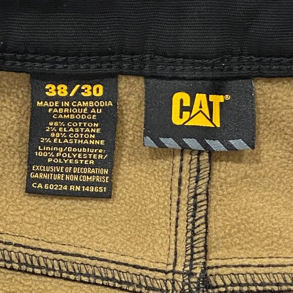 CAT Caterpillar Work Pants Mens 38 x 30 Black Canvas Fleece Lined Insulated - Picture 5 of 11